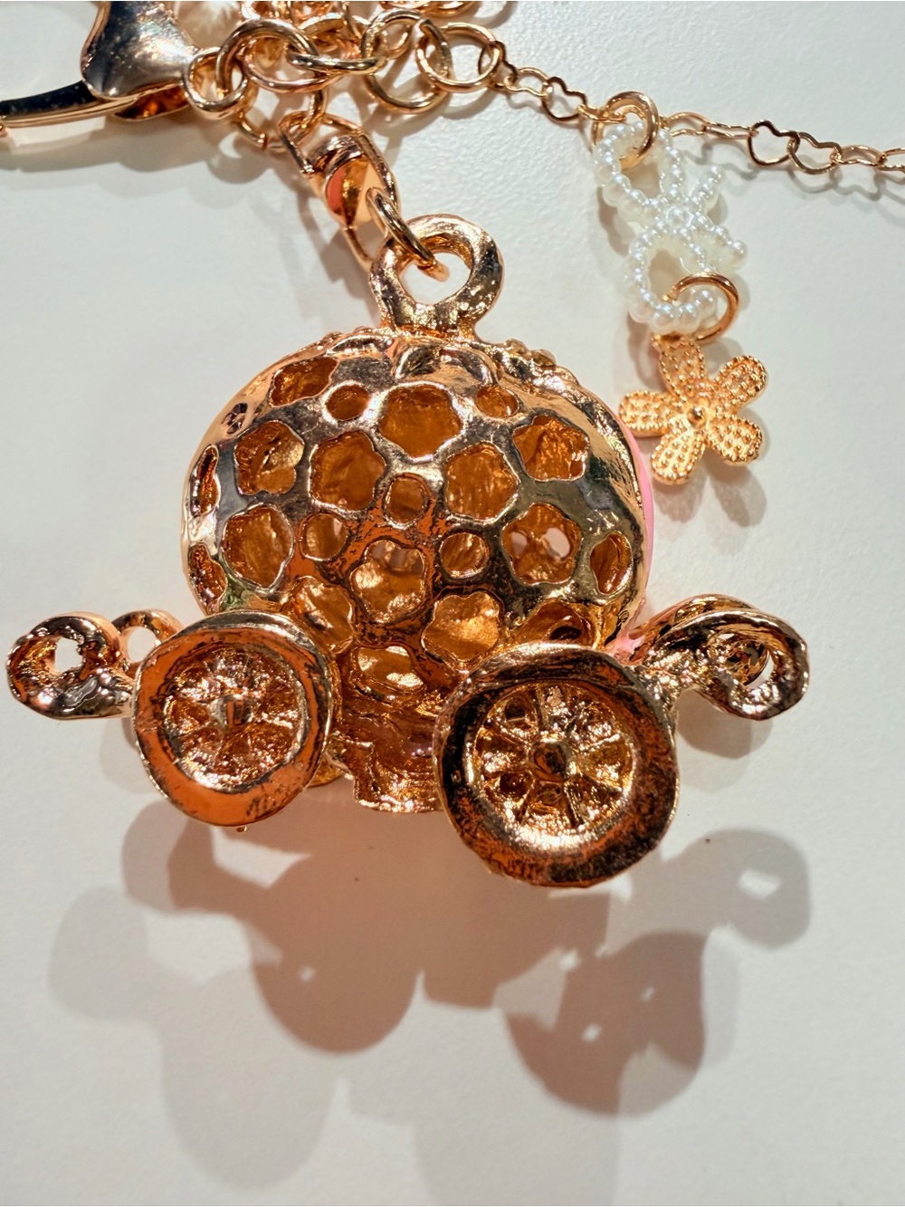 Pink Enamel Pumpkin Carriage Pendant Bag Charm ✨Upcycled✨ - Picture 4 of 7